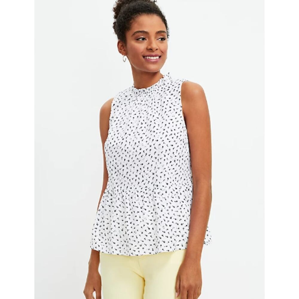 LOFT Classic Fit Black & White Eyelet Peplum Halter Shell Top Small Petite